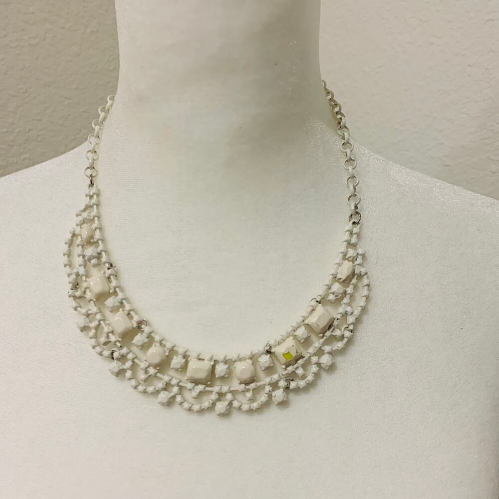 Shabby Chic White Painted Statement Necklace 8" drop